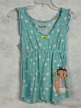 Vtg Betty Boop Sleepwear Shirt Girls Medium 8-10 Blue White Stained